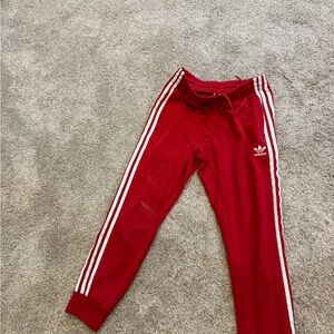 Adidas Women’s Red Joggers with White Stripes
